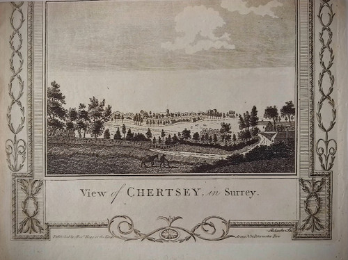 Antique print, copper engraved, of Chertsey, Surrey - published 1784