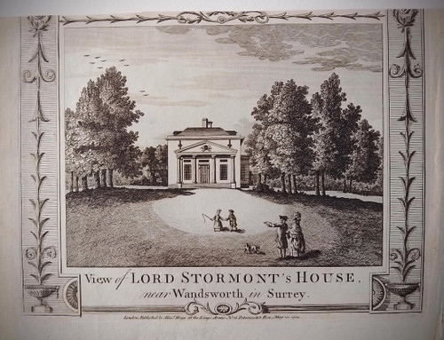 Antique print, copper engraved, of Lord Stormont's House, near Wandsworth - published 1784