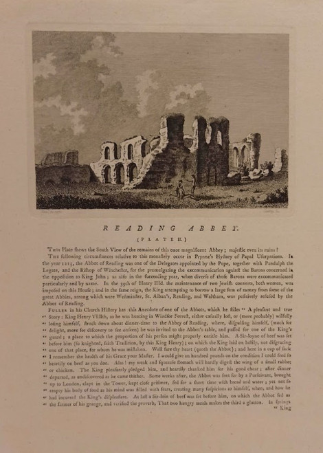 Antique print + descriptive text of Reading Abbey, Plate II - published 1773