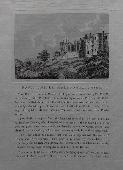 Antique print + descriptive text - Powis Castle, Montgomeryshire - published 1775