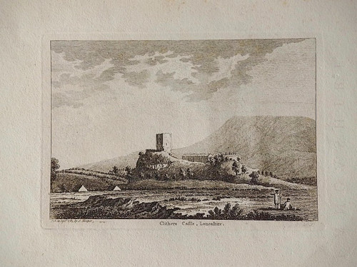 Antique print, copper engraved, of Clithero Castle, Lancashire - published 1784
