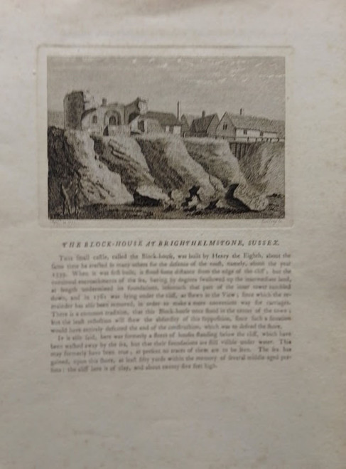 Antique print + descriptive text of The Block-House at Brighthelmstone, (Brighton), Sussex - published 1773