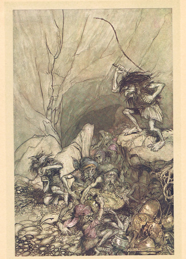 Alberich drives in a band of Nibelungs laden with gold and silver ...