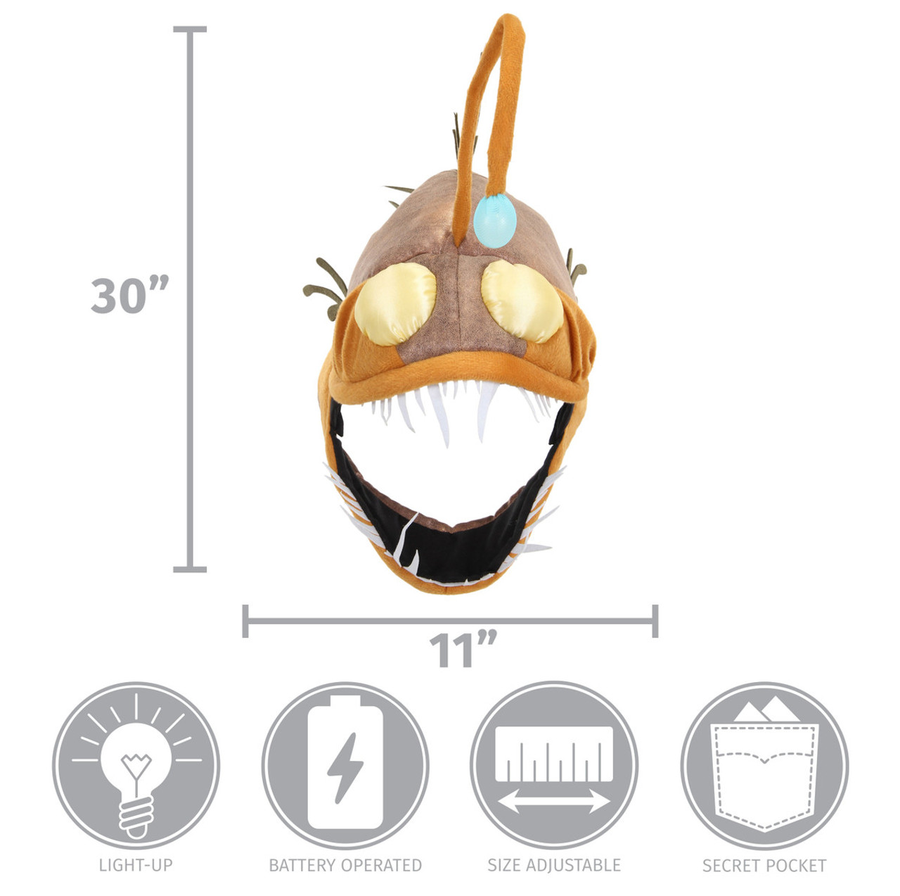 Light Up Anglerfish Jawesome Costume Hat Mask 