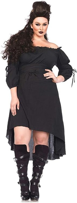 Plus High-Low Peasant Dress- black
