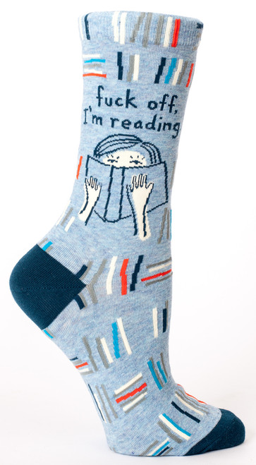 Fuck Off, I'm Reading Crew Socks- single sock right side view Fuck Off, I'm Reading Crew Socks- single sock right side view