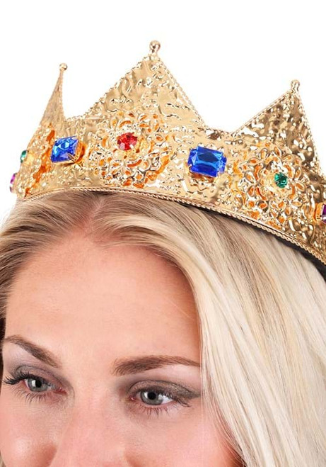 Gold Ladies Adjustable 3" Pointed Crown- worn by model up close