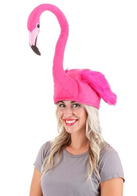 Flamingo Plush Hat- worn by model front view