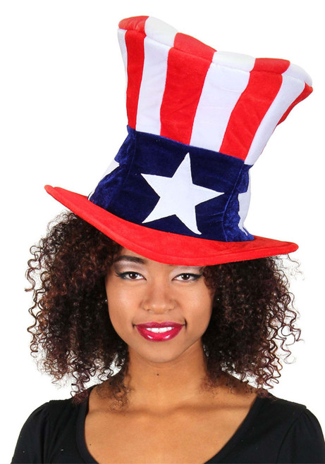 Giant Uncle Sam Plush Hat- worn by model