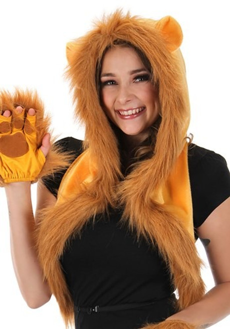 Lion Furry Plush Hood- worn by female model
