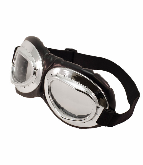 Silver & Black Aviator Goggles- angled view
