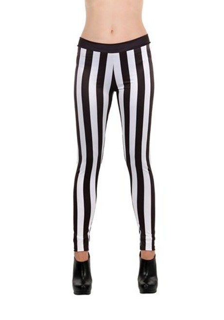 Black and White Striped Leggings- front view