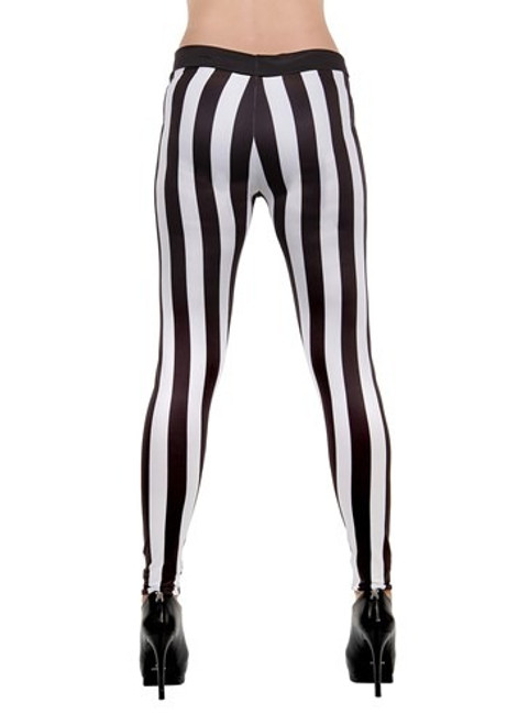 Black and White Striped Leggings- back view