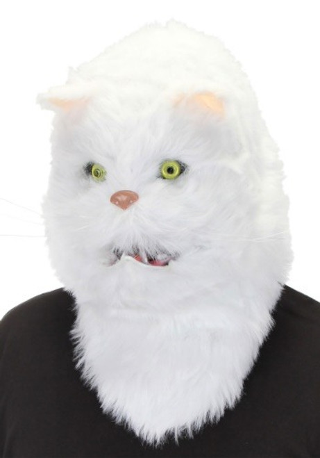 White Cat Mouth Mover Mask- mouth open