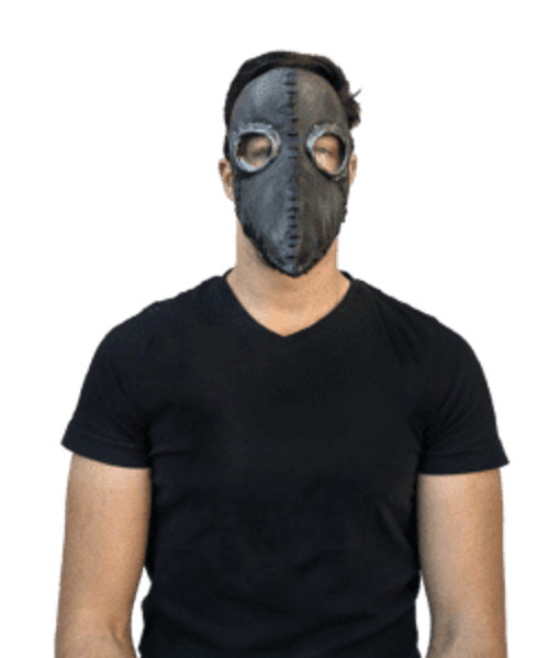 Black Plague Doctor Mask- worn by model, front view