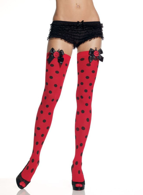 KNEE HIGHS DOTS W LADY BUG BOW
