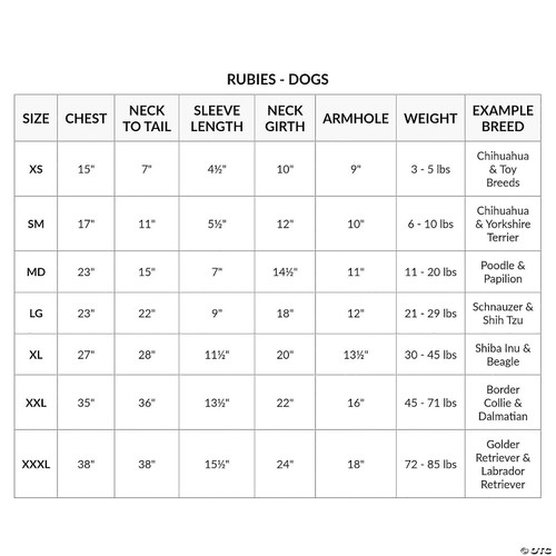 Mexican Serape Pet Costume- size chart