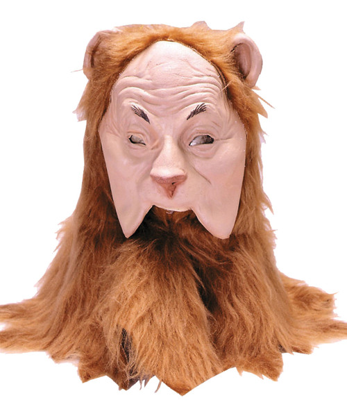 Become the famous Cowardly Lion with this incredible over-the-head mask from a childhood favorite, Wizard of Oz. Face front is latex. Lower jaw area is cut out for ease of talking. Attached plush fur covers back of head in a golden lion mane.