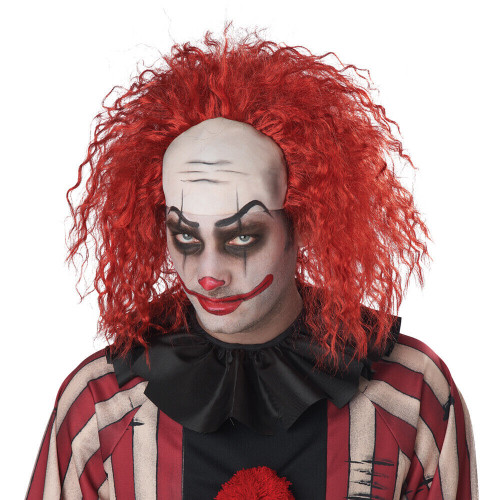 Red Clown Pattern Baldness Wig- worn with clown makeup