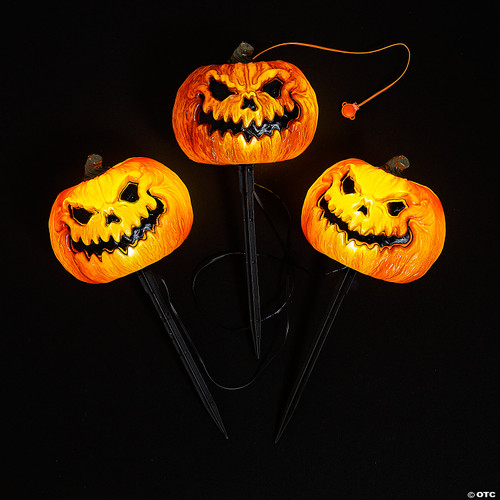 Evil Jack-O'-Lantern Pathway Markers - 3 Pc.- lit up