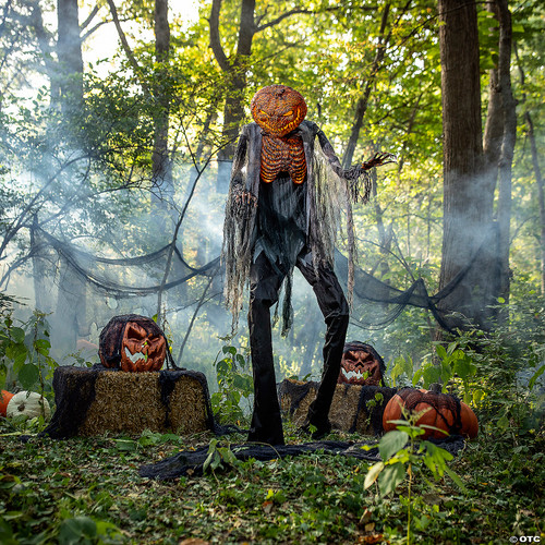 Animated Scorched Scarecrow with Fog Machine- displayed in yard