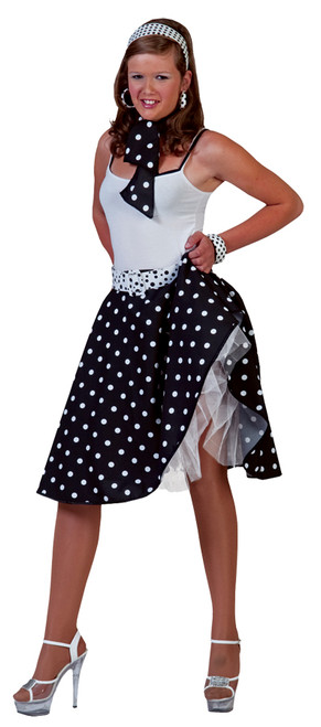 SOCK HOP SKIRT ADULT BLACK WHI