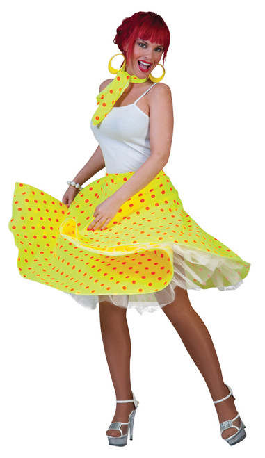 SOCK HOP SKIRT ADULT YELLOW OR