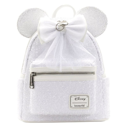 Minnie Mouse Sequin Wedding Mini Backpack-front view with veil bow