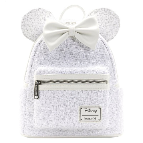 Minnie Mouse Sequin Wedding Mini Backpack- front view with regular bow