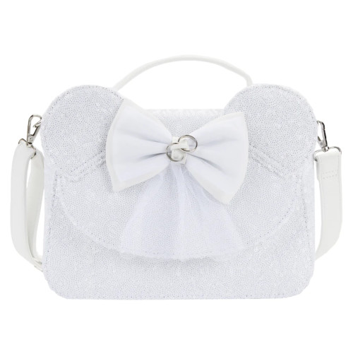 Minnie Mouse Sequin Wedding Crossbody Bag- front view with veil bow