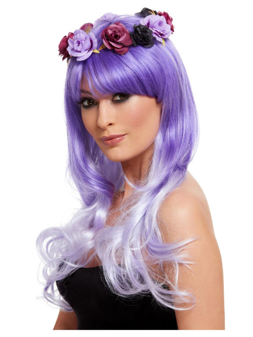 Purple Day of The Dead Glam Wig- side view