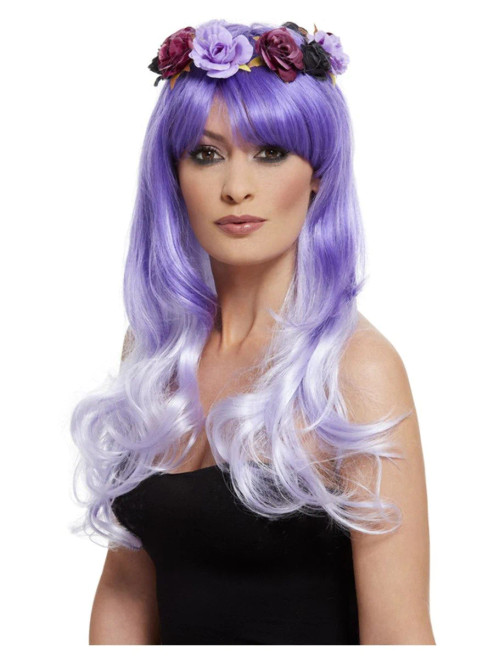 Purple Day of The Dead Glam Wig- front view