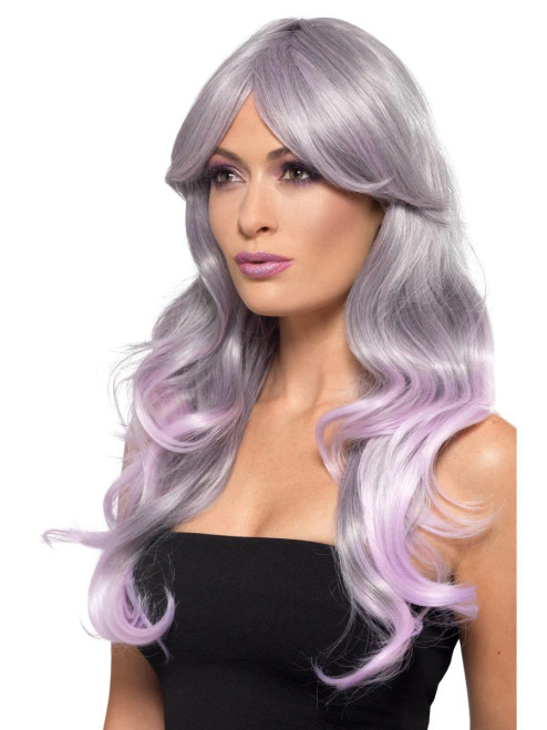 Grey & Pastel Pink Fashion Ombre Wig 
