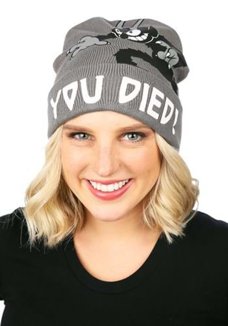 Cuphead- The Devil Foldup Knit Beanie- worn by model front view