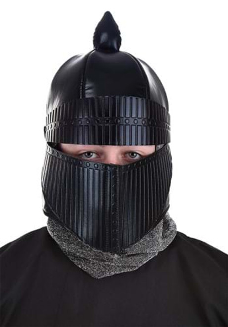 Black Knight Plush Helmet- worn by model front view
