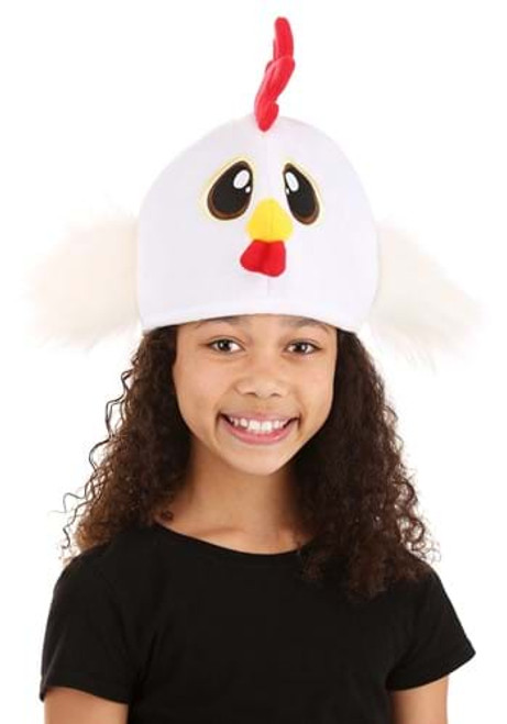 Plush Chicken Hat- worn by girl model