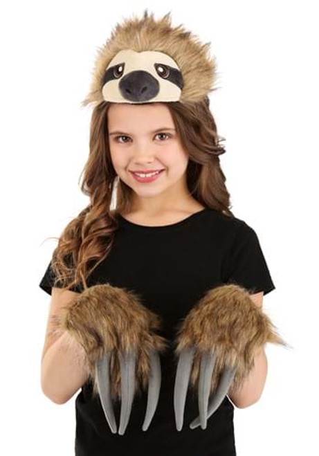 Sloth Plush Headband & Paws Kit- worn by girl model