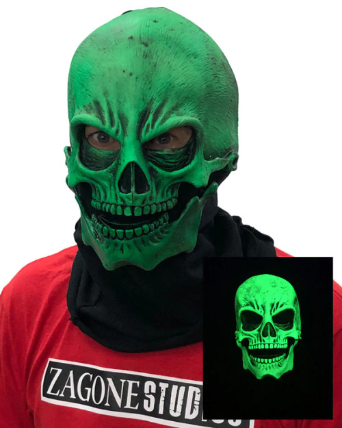 UV Green Glowing Skull Mask- front view