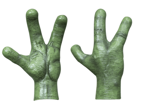 Green Alien Hands (Gloves)- front and back view