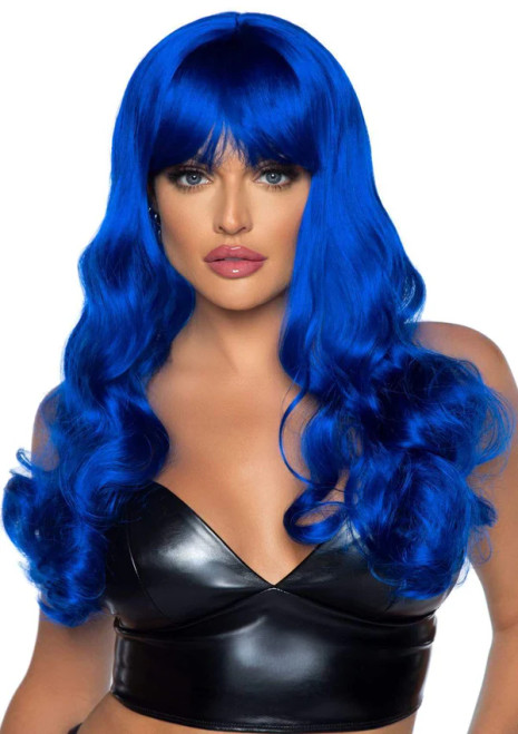 24" Wavy Wig with Bangs- blue