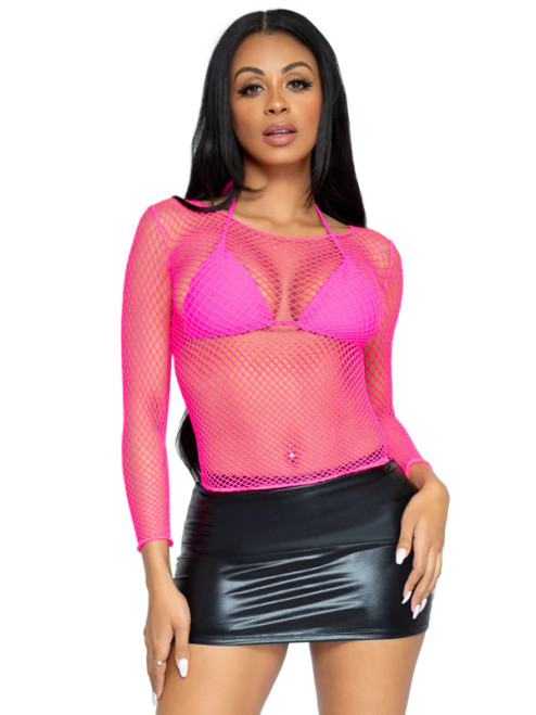 So Chill Fishnet Long Sleeve Shirt- pink