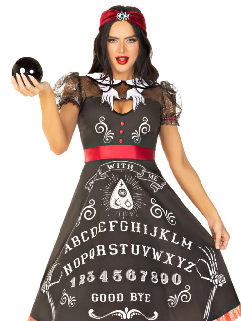 Spooky Board Beauty Costume- front view, close up