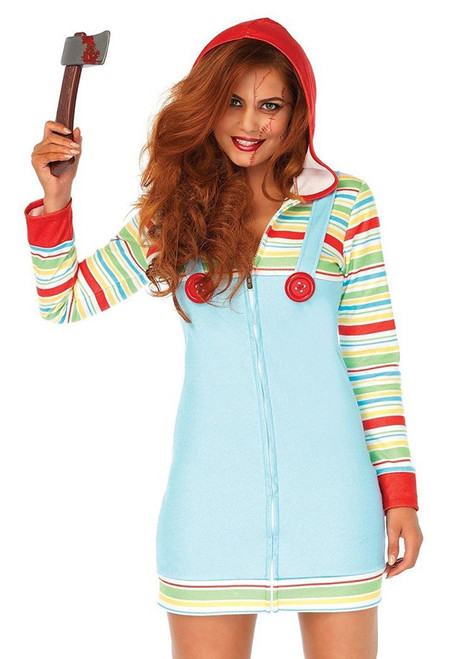 Cozy Killer Chucky Doll Costume- front view, close up