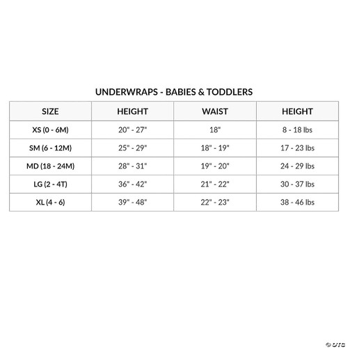 Cute Kangaroo Costume- size chart