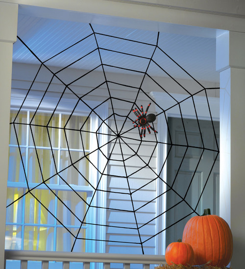 5' Black Widow Rope Spider Web- in doorway