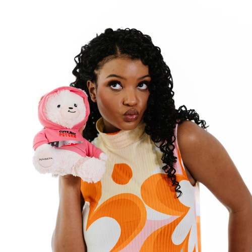 "Cute But Psycho" Teddy Bear Plushie- held by model