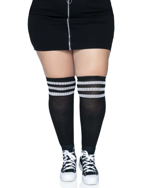 Kellee Plus Athletic Over The Knee Socks- black/white, front view Kellee Plus Athletic Over The Knee Socks- black/white, front view