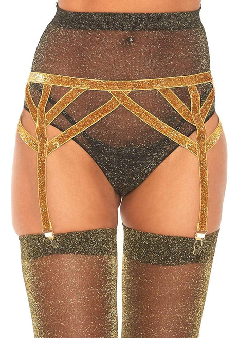 Maddox Lurex Garter Belt- gold, close up