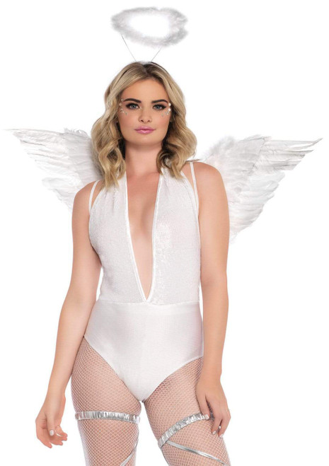 Feather Angel Wings & Halo Kit- white, front view
