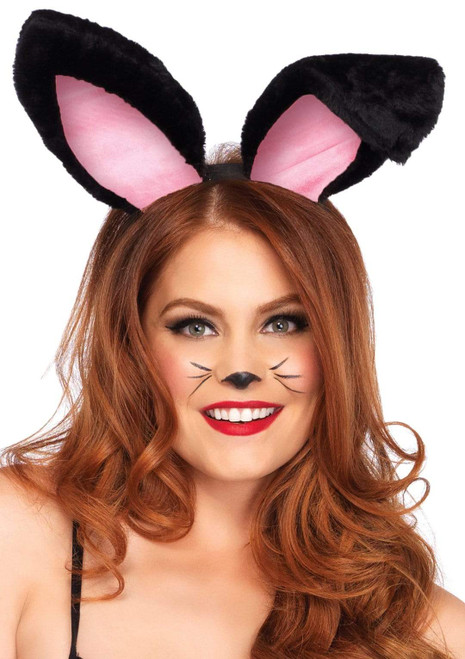 Plush Bunny Rabbit Ears Headband- black